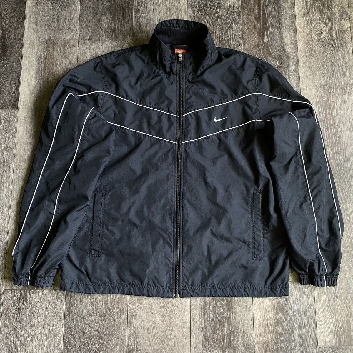 Nike Vintage 2000s Nike Basic Swoosh Logo Black Zip Track Jacket | Grailed