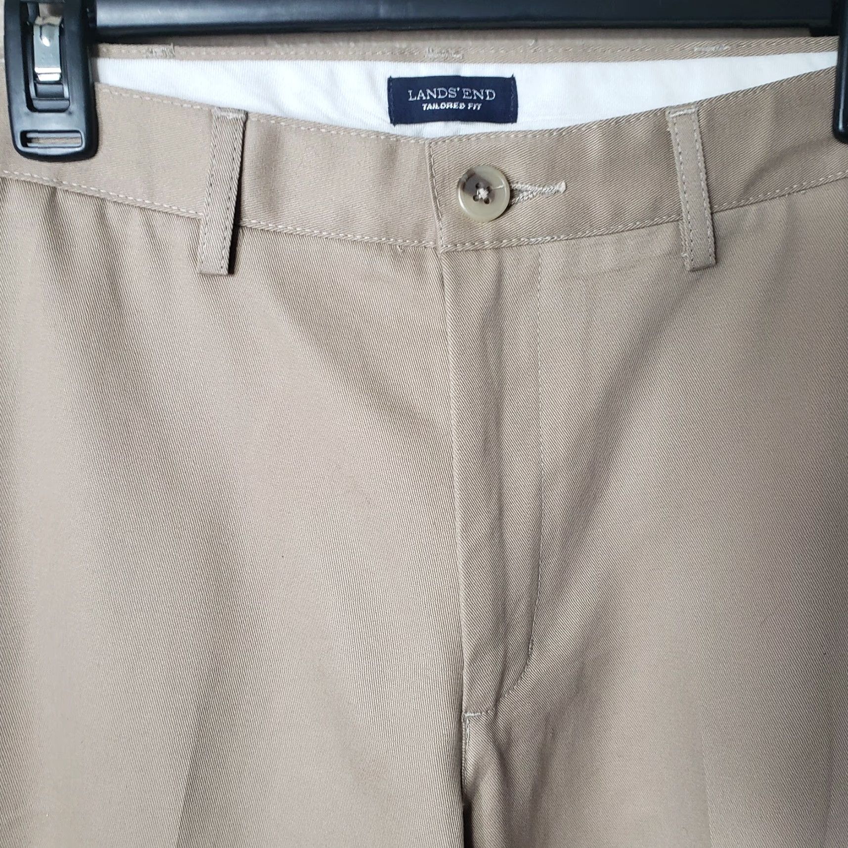 Lands' End Lands' End Men’s Khaki Tailored Fit No Iron Twill Pants-Size 30x32 Beige Chino Classic, Preppy, School Mens Size US 30 / EU 46 - 2 Thumbnail
