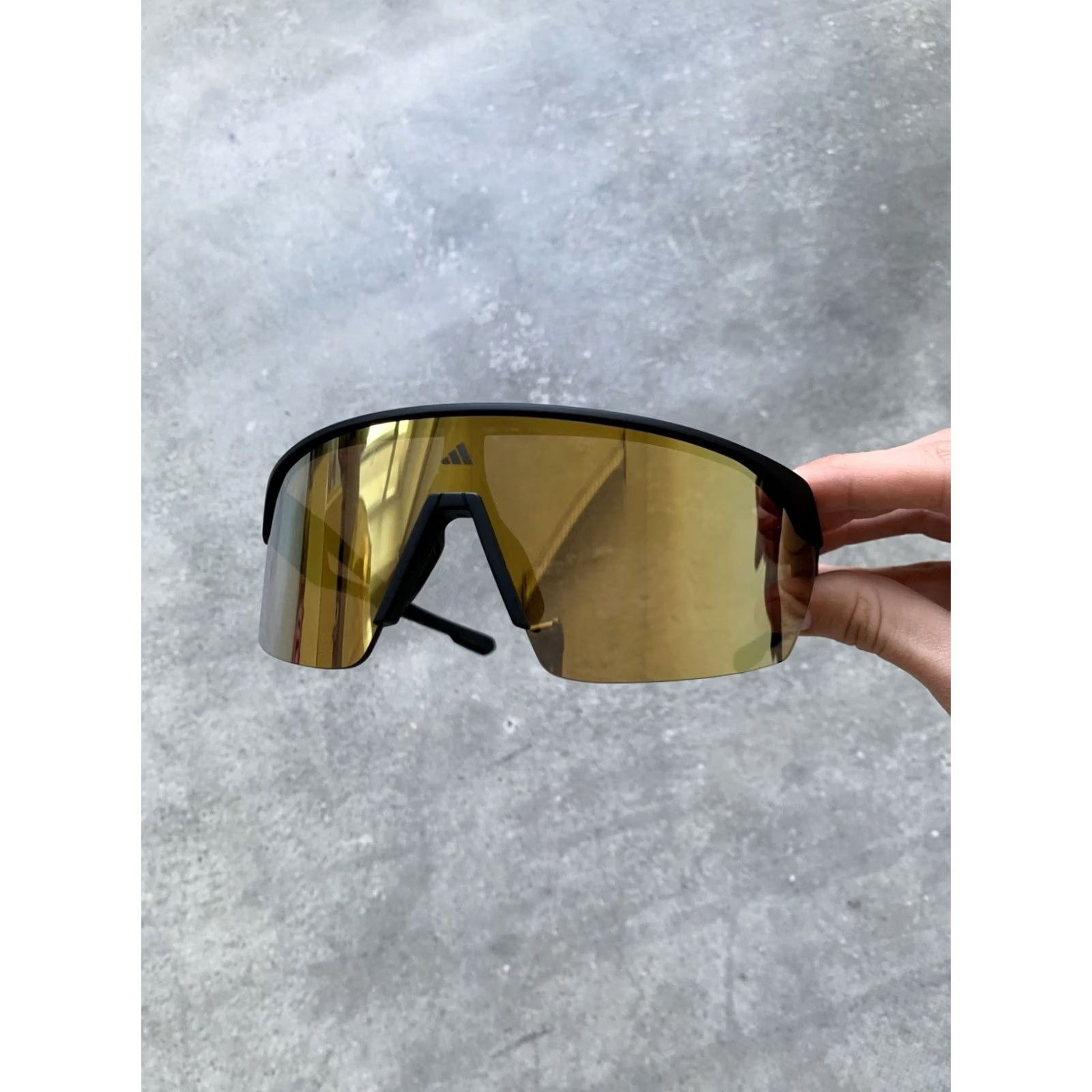 Adidas ADIDAS Sunglasses ANEMOS SPORT RUNNING Shield Black UNISEX 144 mm 120 mm JJ9836 Sports Sunglasses Mens Womens Unisex Black Gold Lens 144mm 120mm Size ONE SIZE - 3 Thumbnail