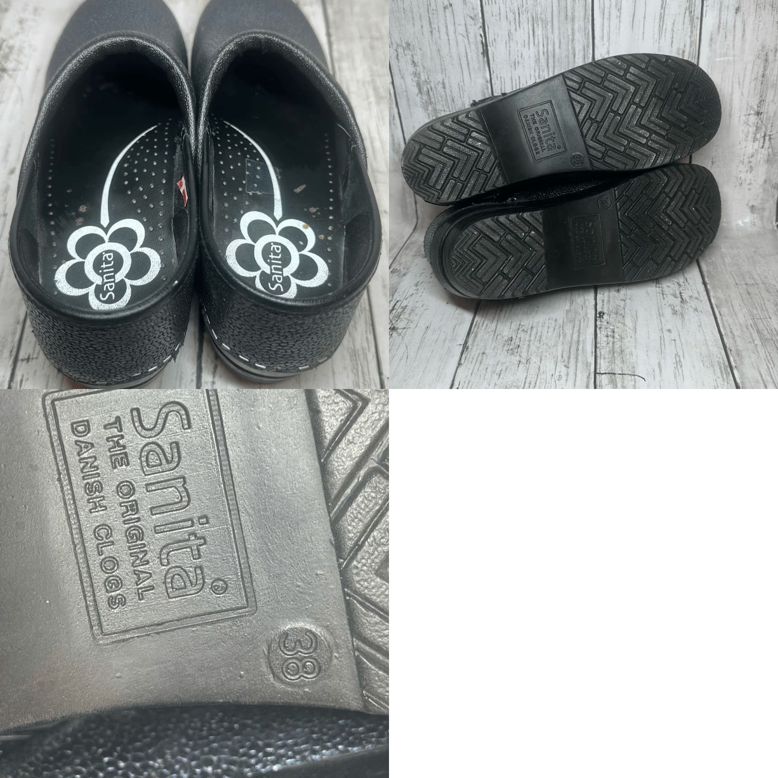 Vintage Sanita Women's Original Professional Blue Pebble Clog EU38 US 7.5 Leather Slip-On Mule Black Blue Pebble 90s? Size ONE SIZE - 8 Thumbnail