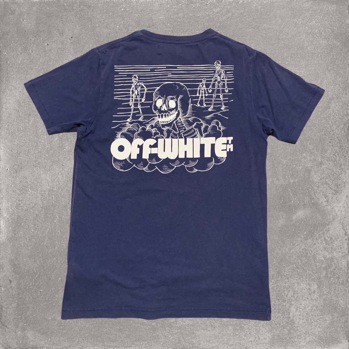 image of Off White Medium Skull Graphic Navy Blue Tee Virgil Abloh, Men's