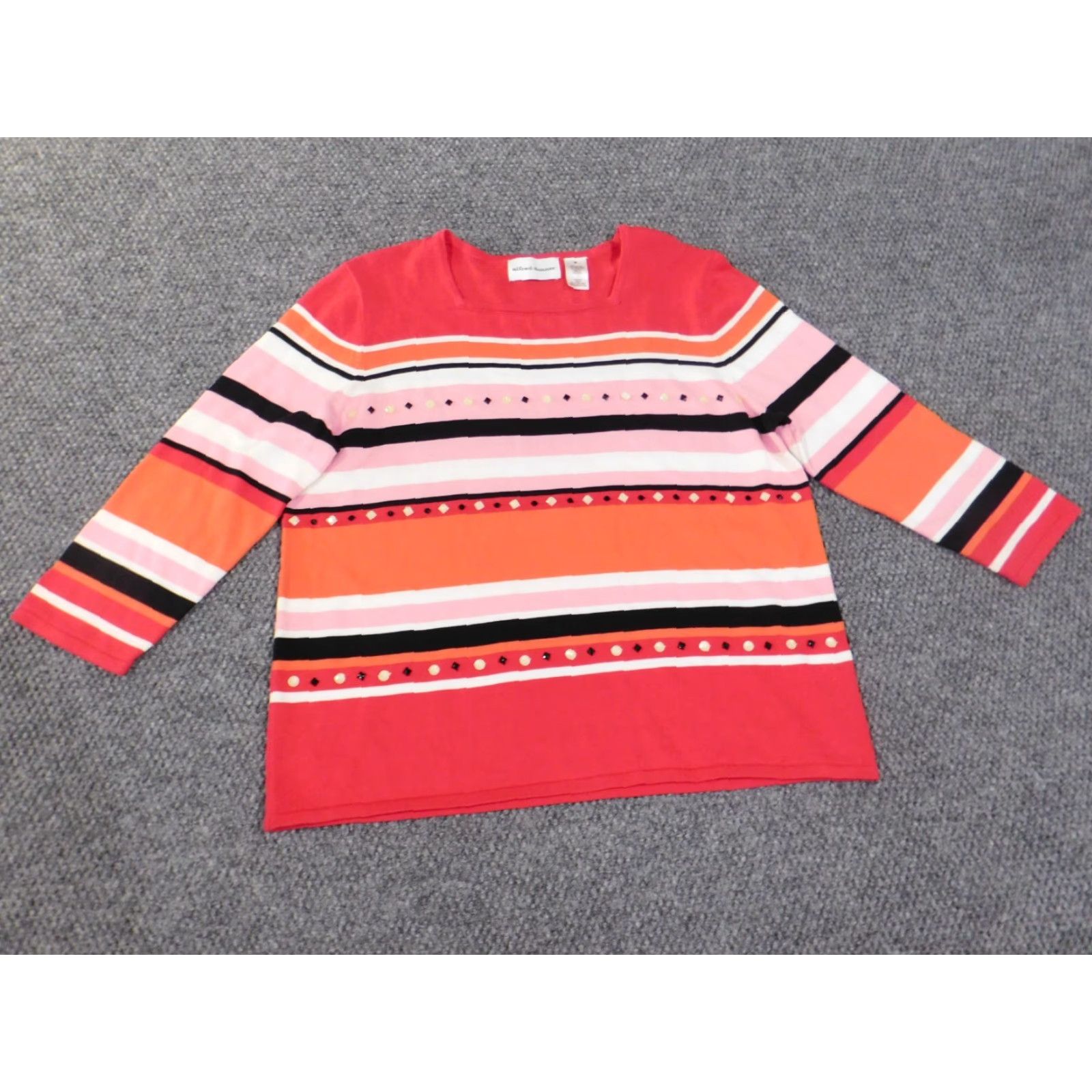 Vintage Alfred Dunner Sweater Pullover Knit Striped Medium Red Raglan Sleeve Cotton Acrylic Stretch Size M / US 6-8 / IT 42-44 - 3 Thumbnail
