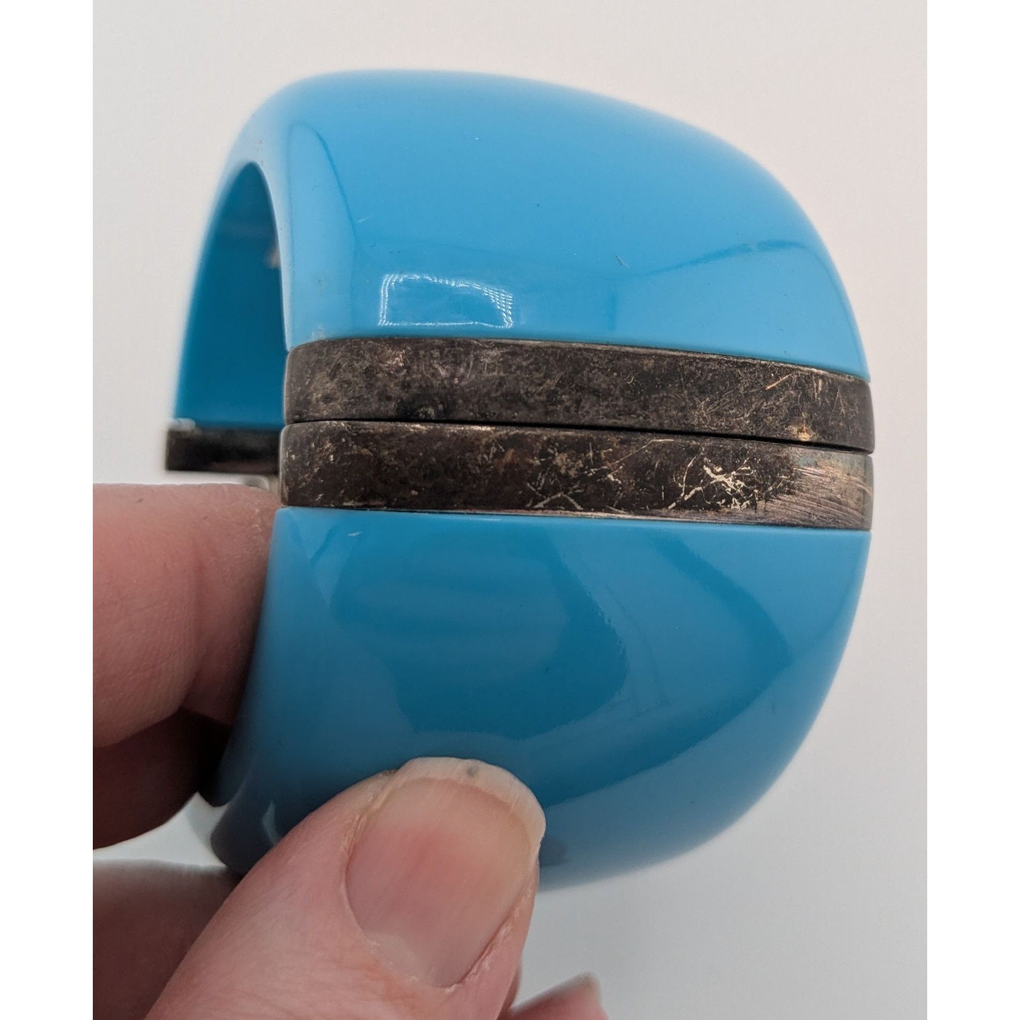 Other Blue Hinged Resin Bangle Bracelet With Antiqued Metal Accent Size ONE SIZE - 7 Thumbnail