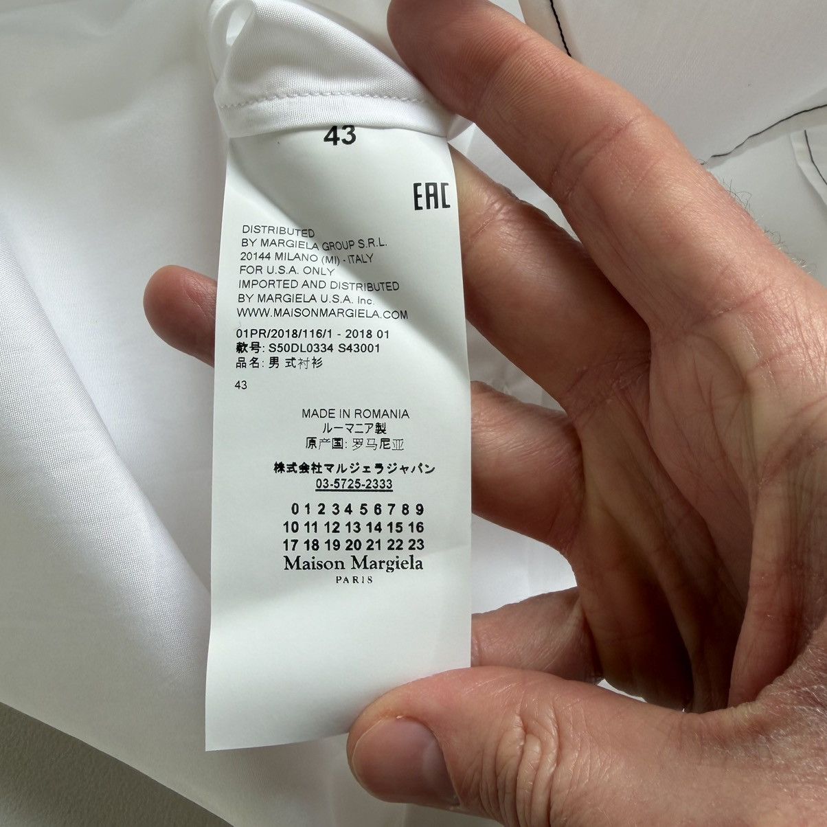 Maison Margiela S/S 18 White Cotton Contrast Stitch Shirt Size US L / EU 52-54 / 3 - 10 Thumbnail