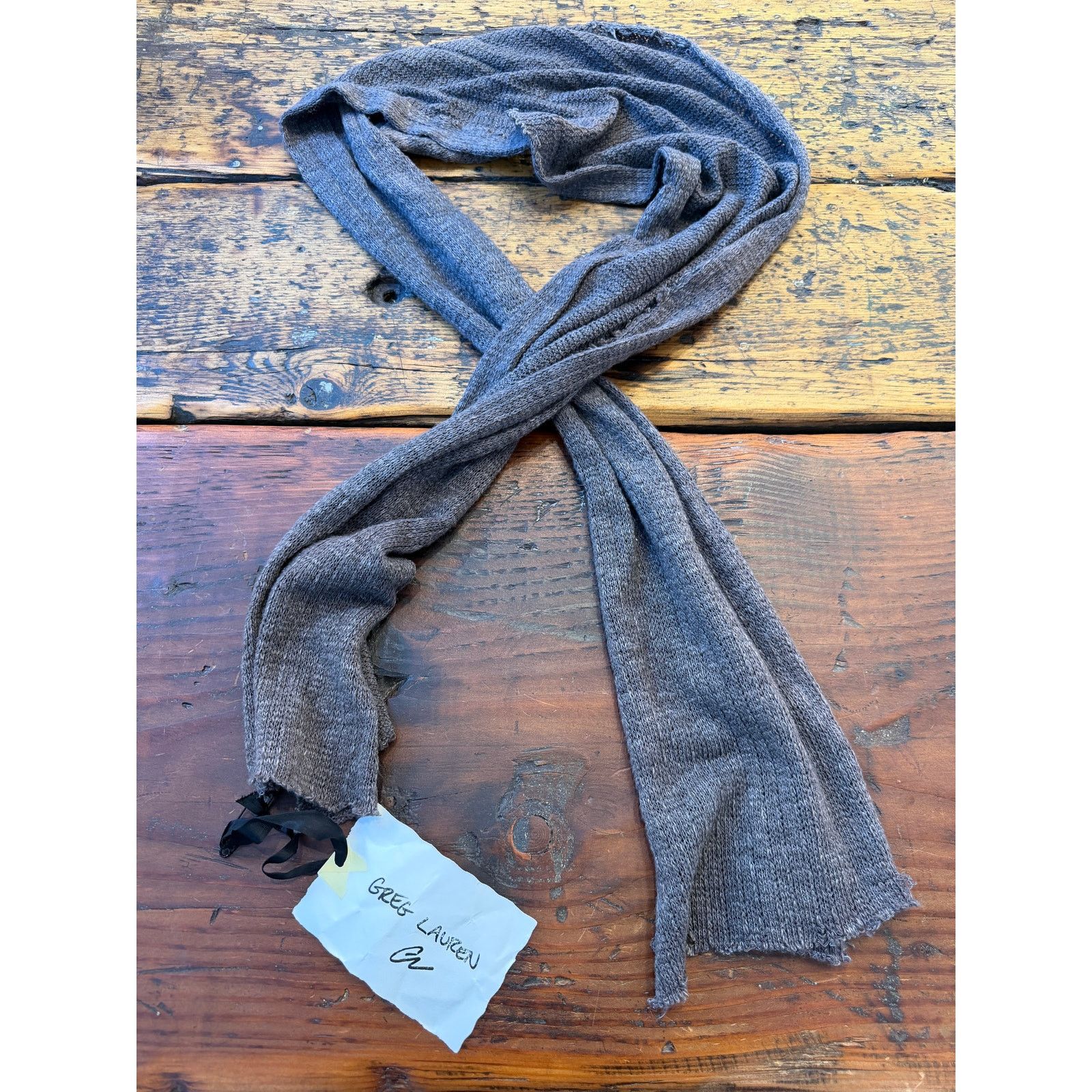 Greg Lauren Greg Lauren SAMPLE Grey/Brown Soft Knit Scarf Size ONE SIZE - 3 Thumbnail