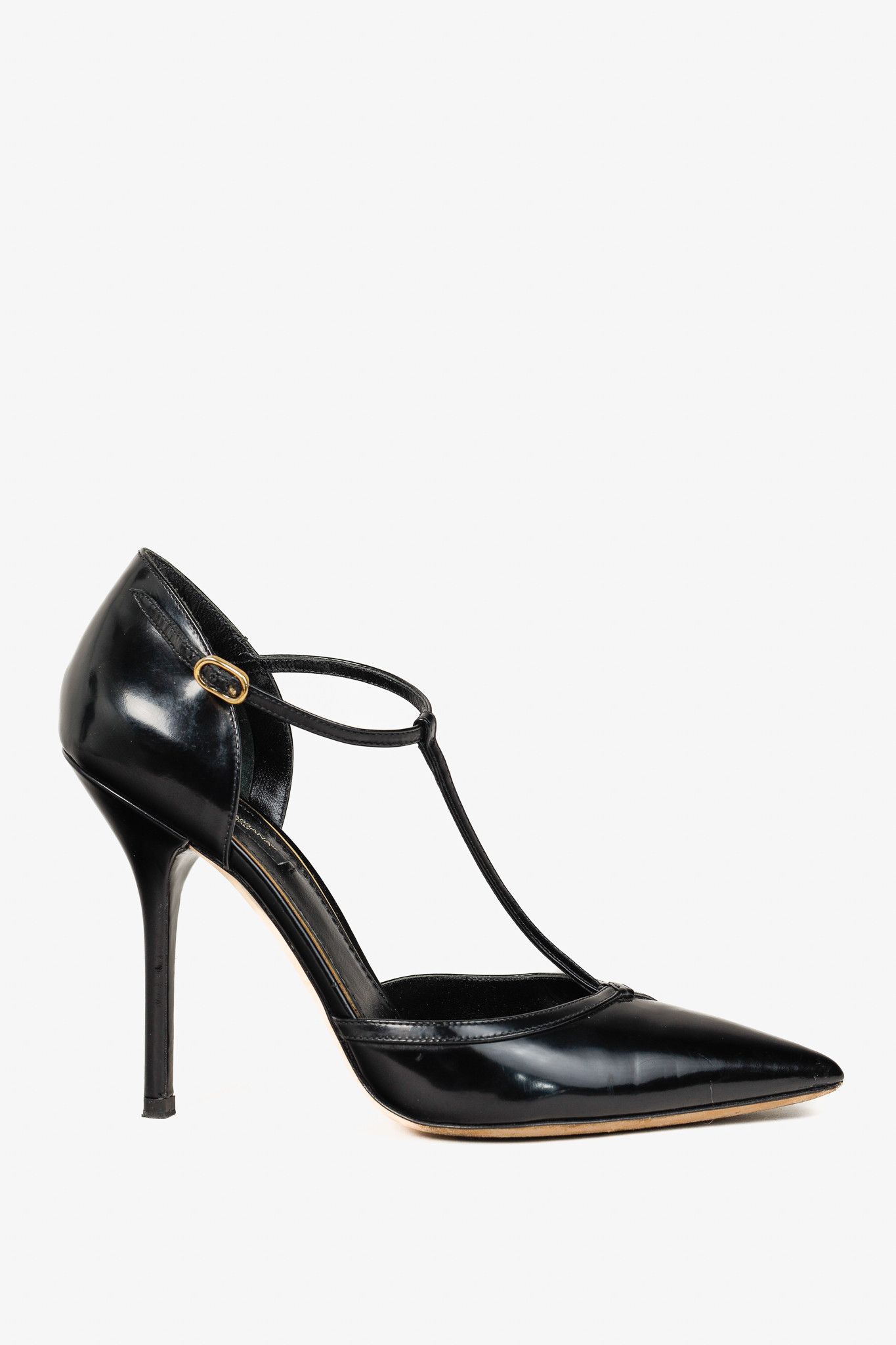 Dolce Gabbana Black Patent Leather T-Strap Heels