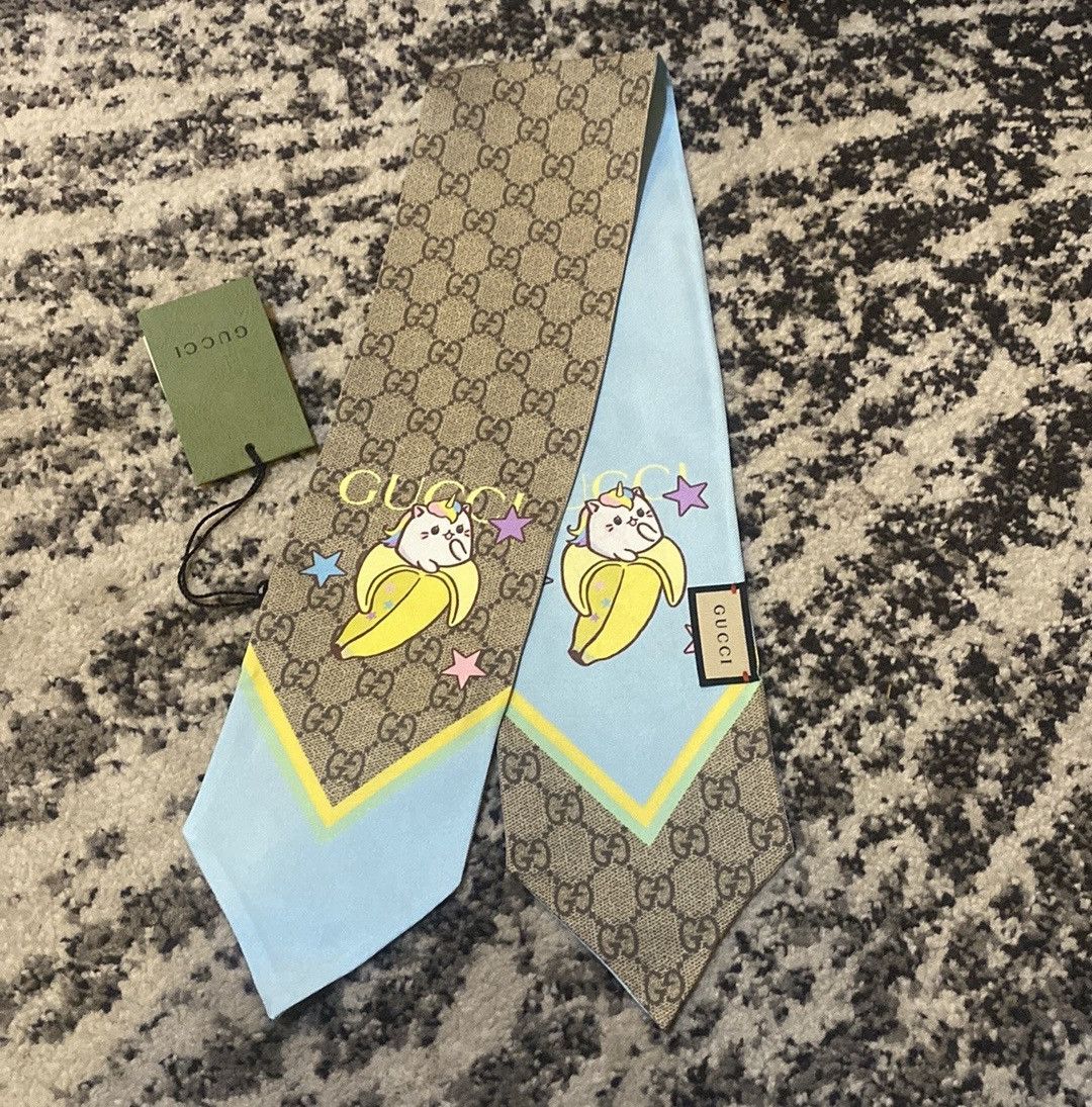 image of Gucci Rainbow And Bananya Print Silk Neck Bow, Women's