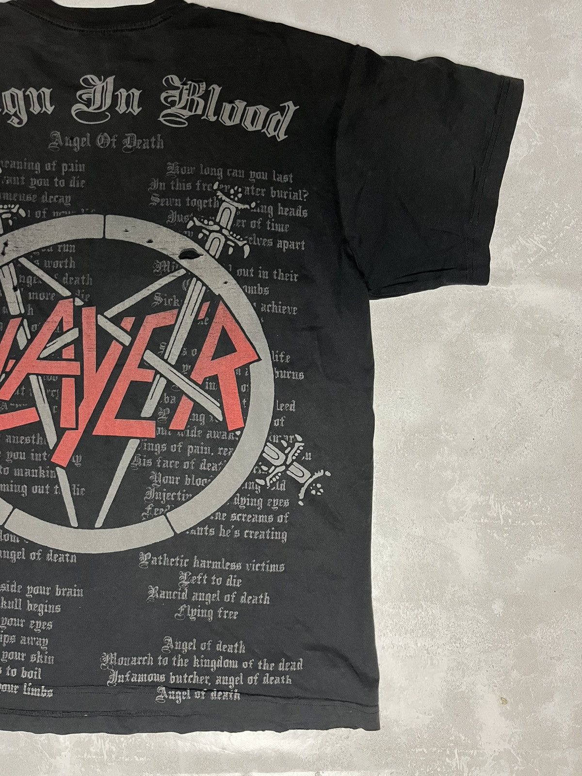 Band Tees × Vintage Vintage Slayer Trashed Washed Distressed All Over Print Tee Size US L / EU 52-54 / 3 - 7 Thumbnail