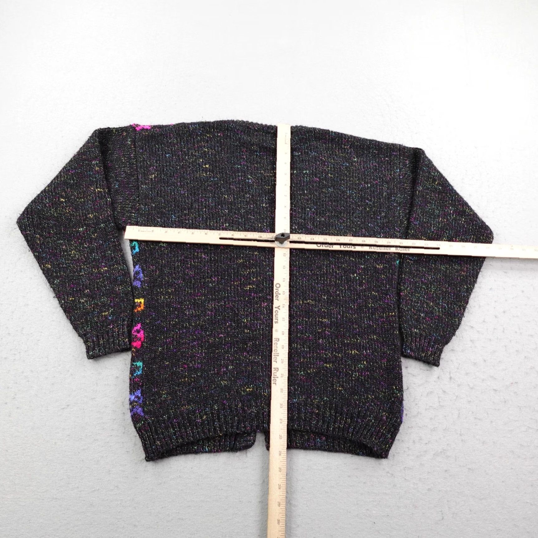 Rainbow VINTAGE Partners Mervyns Sweater Cardigan Womens Medium Black Rainbow Fair Isle Size M / US 6-8 / IT 42-44 - 4 Thumbnail