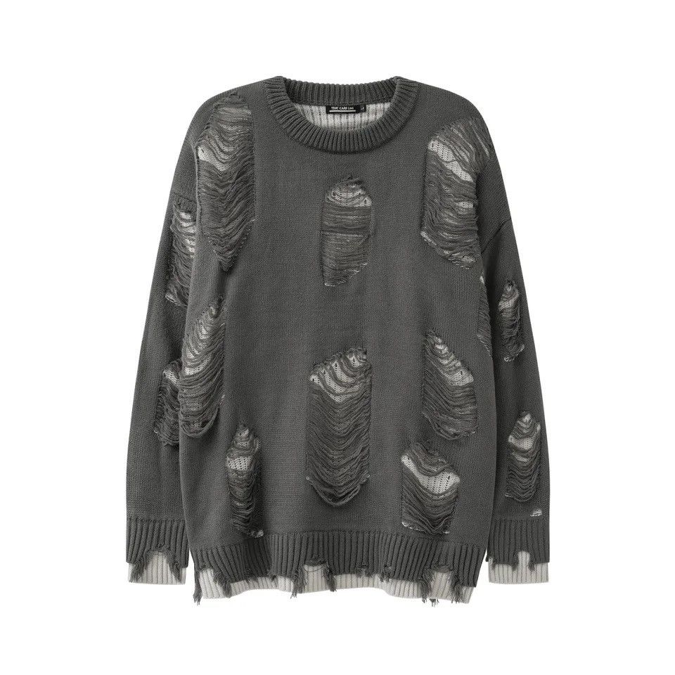 Two Sided Round Neck Oversized Ripped Sweater