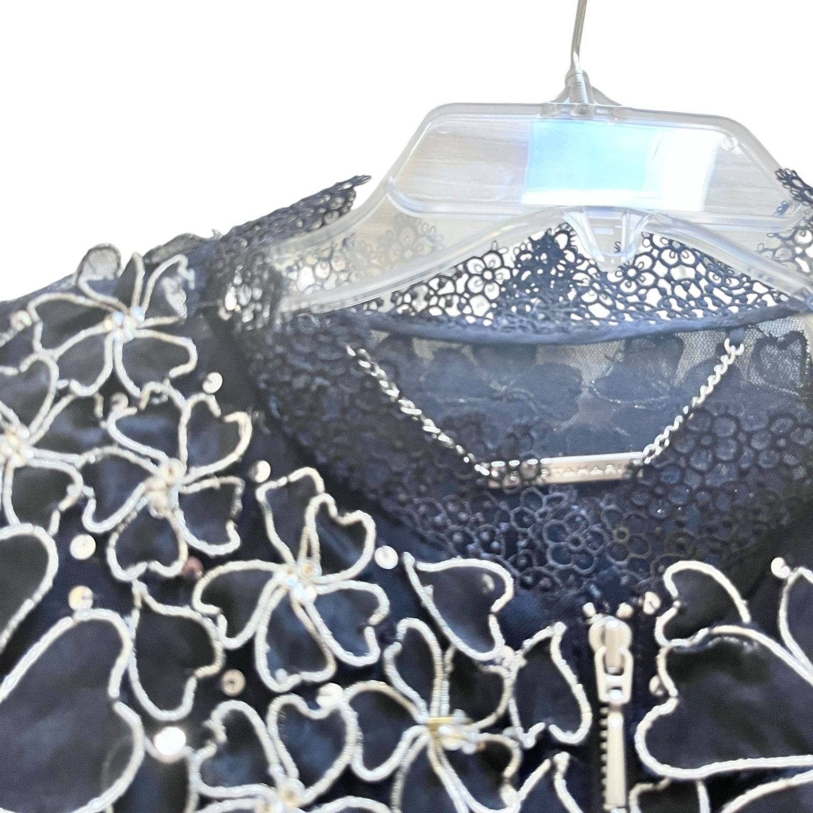 Elie Tahari Elie Tahari Navy Silver Floral Sheer Silk Bomber Jacket Size M / US 6-8 / IT 42-44 - 3 Thumbnail