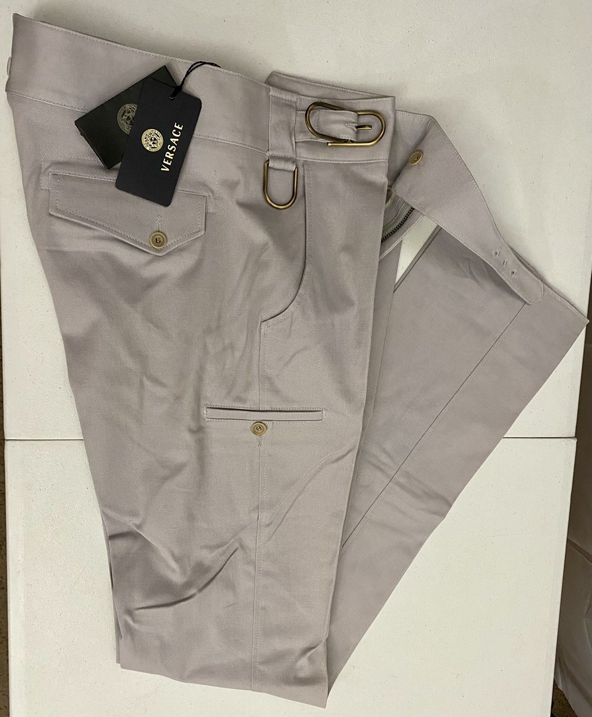 Versace Versace 🇮🇹 Smoke Purple Twill Brass Buckle Cargo Pants 50 NEW Size US 34 / EU 50 - 5 Thumbnail