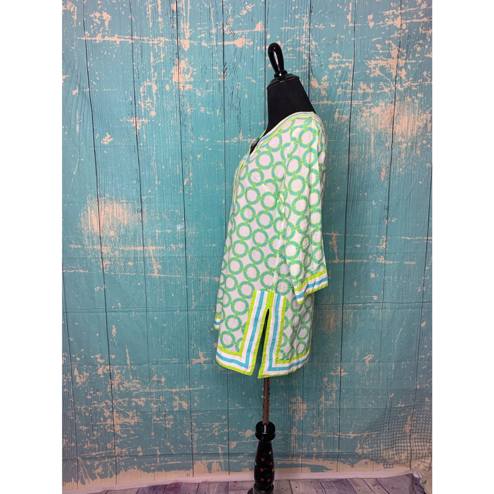 Gretchen Scott Gretchen Scott 3/4 sleeves green print tunic top size XS Size XS / US 0-2 / IT 36-38 - 7 Thumbnail