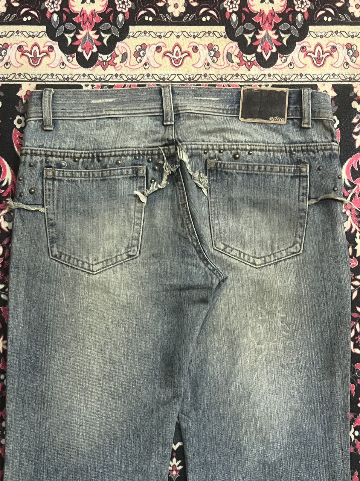 If Six Was Nine Japan Edge Rupert Spider Web Distressed Studded Flare Jeans Size US 34 / EU 50 - 7 Thumbnail