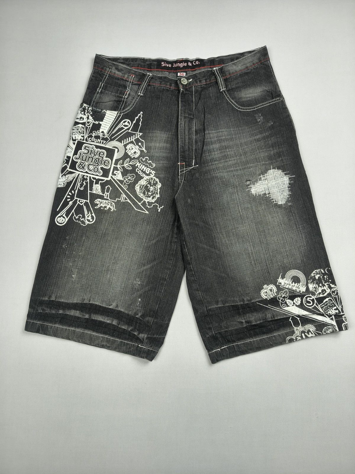 Southpole Five Jungle & Co Graphic Denim Shorts Y2K Streetwear (061) Size US 36 / EU 52 - 1 Thumbnail
