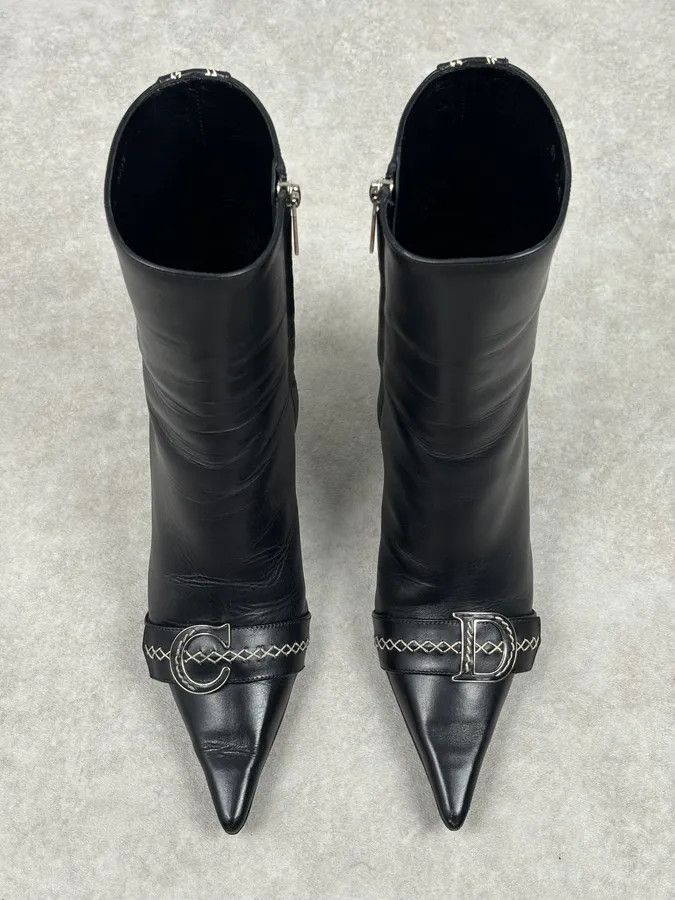 Dior FW2004 Dior Pointy D Black Leather Buckle Ankle Boots Heels by Galliano Size US 8.5 / IT 38.5 - 5 Thumbnail