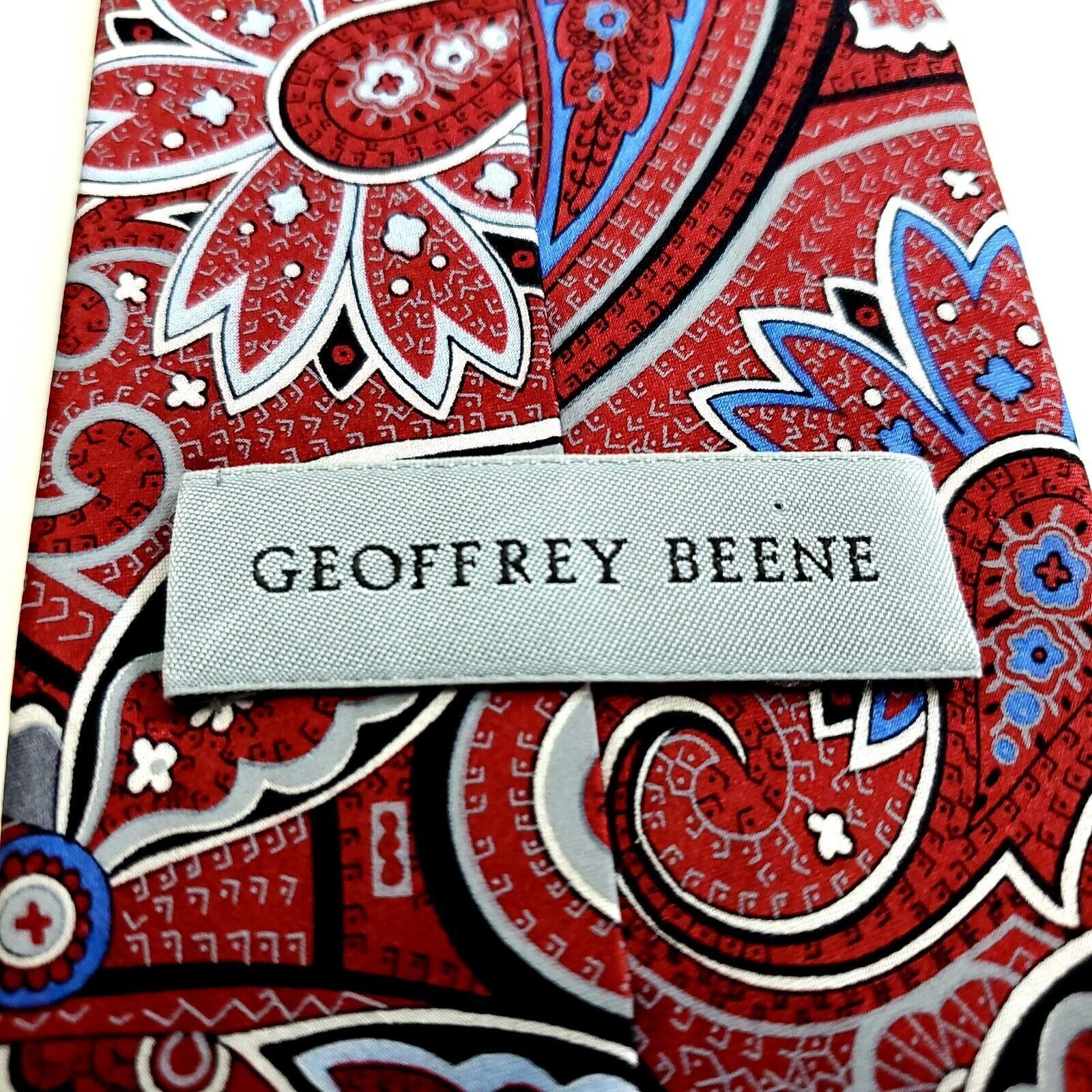 Designer Geoffrey Beene Red Paisley Print Silk Tie Size ONE SIZE - 3 Thumbnail