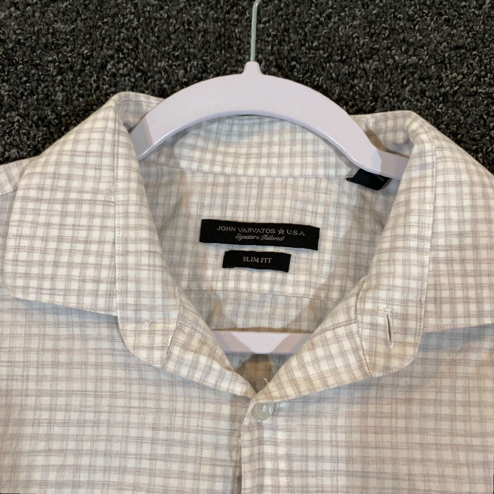 John Varvatos John Varvatos Men's Dress Shirt 16 Slim Fit Long Sleeve White Gray Plaid Business Casual Size US L / EU 52-54 / 3 - 2 Thumbnail