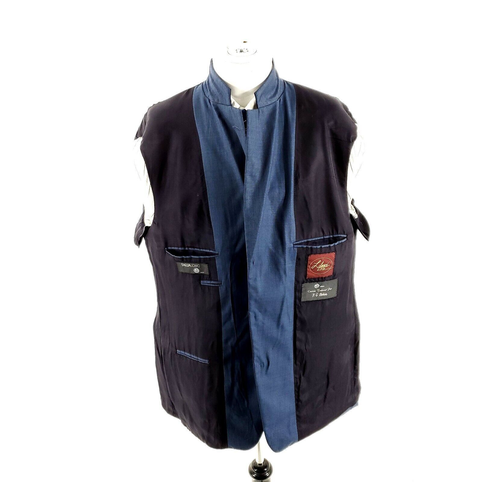 Tallia DAMAGED Tallia Uomo Worsted Wool 3 Button Blazer 44R Blue Sh Size 44R - 11 Thumbnail