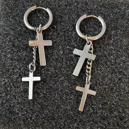 Designer × Jewelry Stainless Steel Cross Dangle Drop Earrings for Men Women Size ONE SIZE - 2 Thumbnail