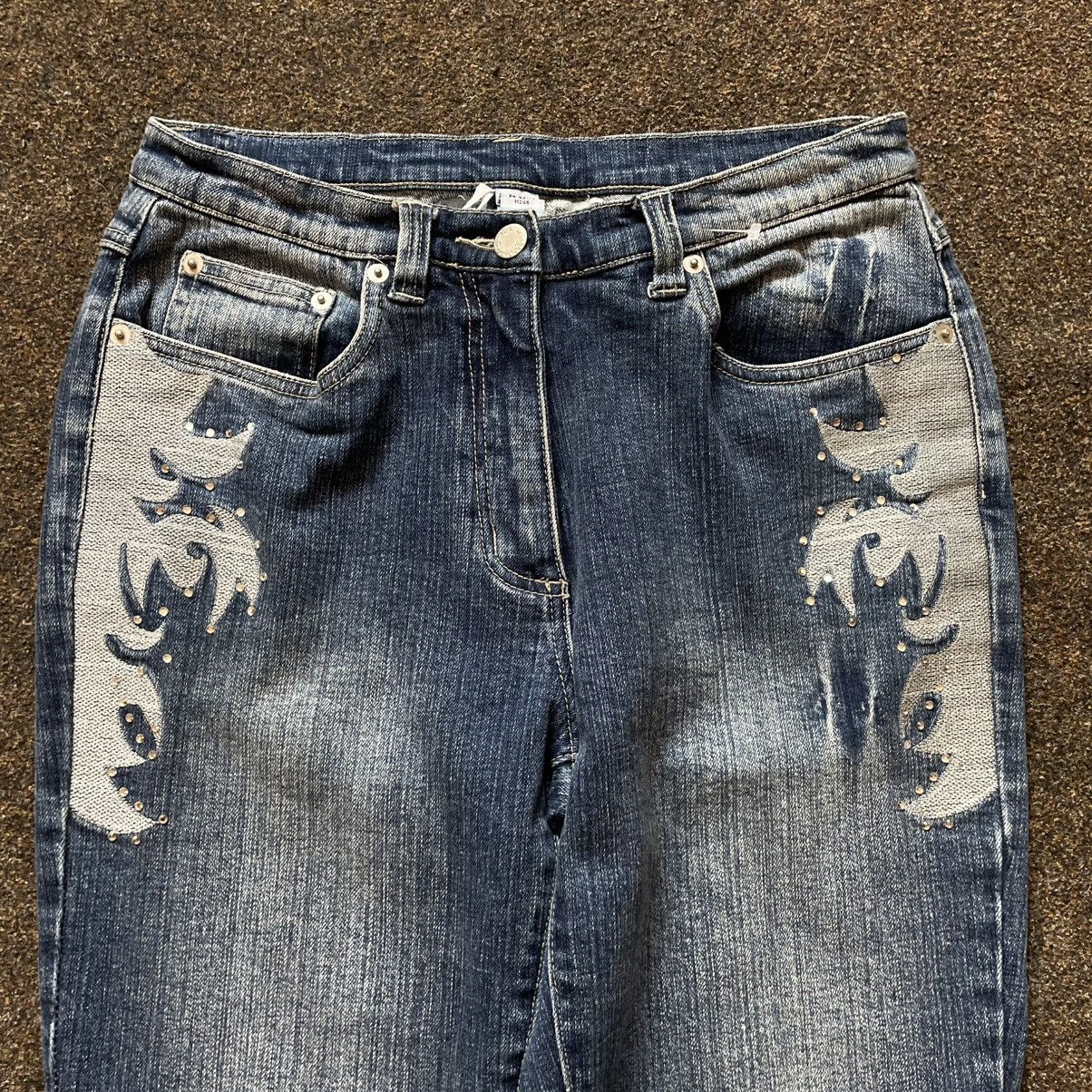 Vintage vintage pants bootcut jeans Y2K flared skulls fade Size 35" - 2 Thumbnail