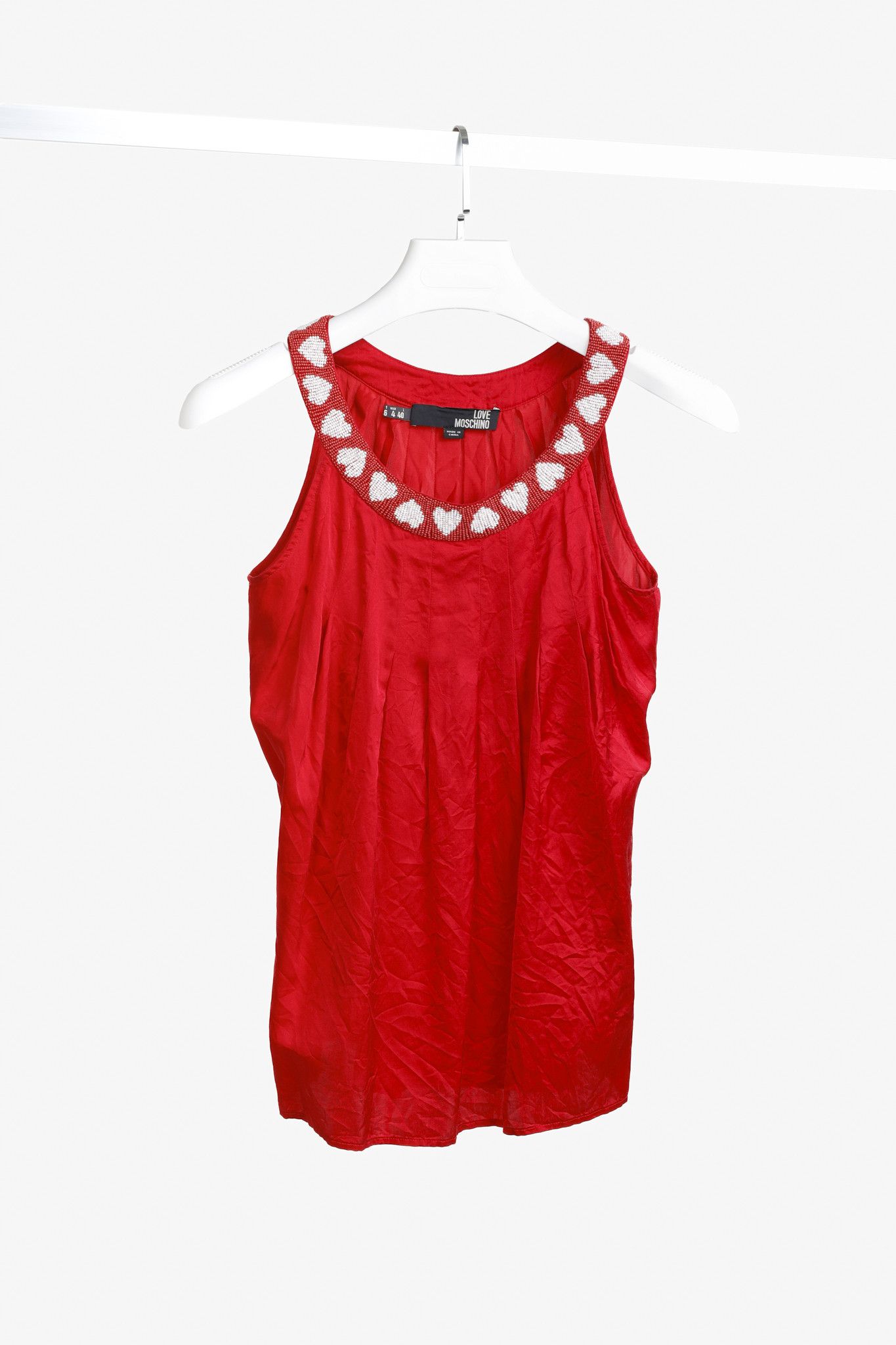 Love Moschino Love Moschino Beaded Hearts Collar Red Halter Blouse Size S / US 4 / IT 40 - 1 Thumbnail