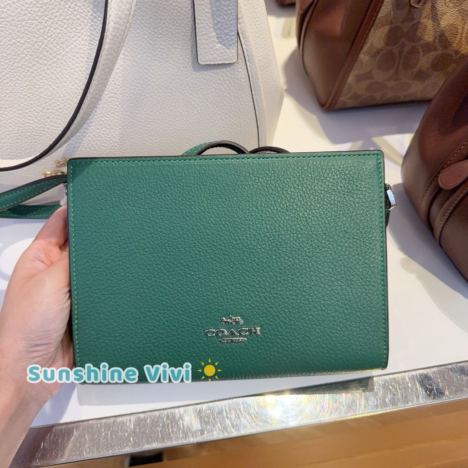 Coach NWT Coach Slim Crossbody Bag Leather CAT21 Silver/Shamrock Size ONE SIZE - 1 Thumbnail