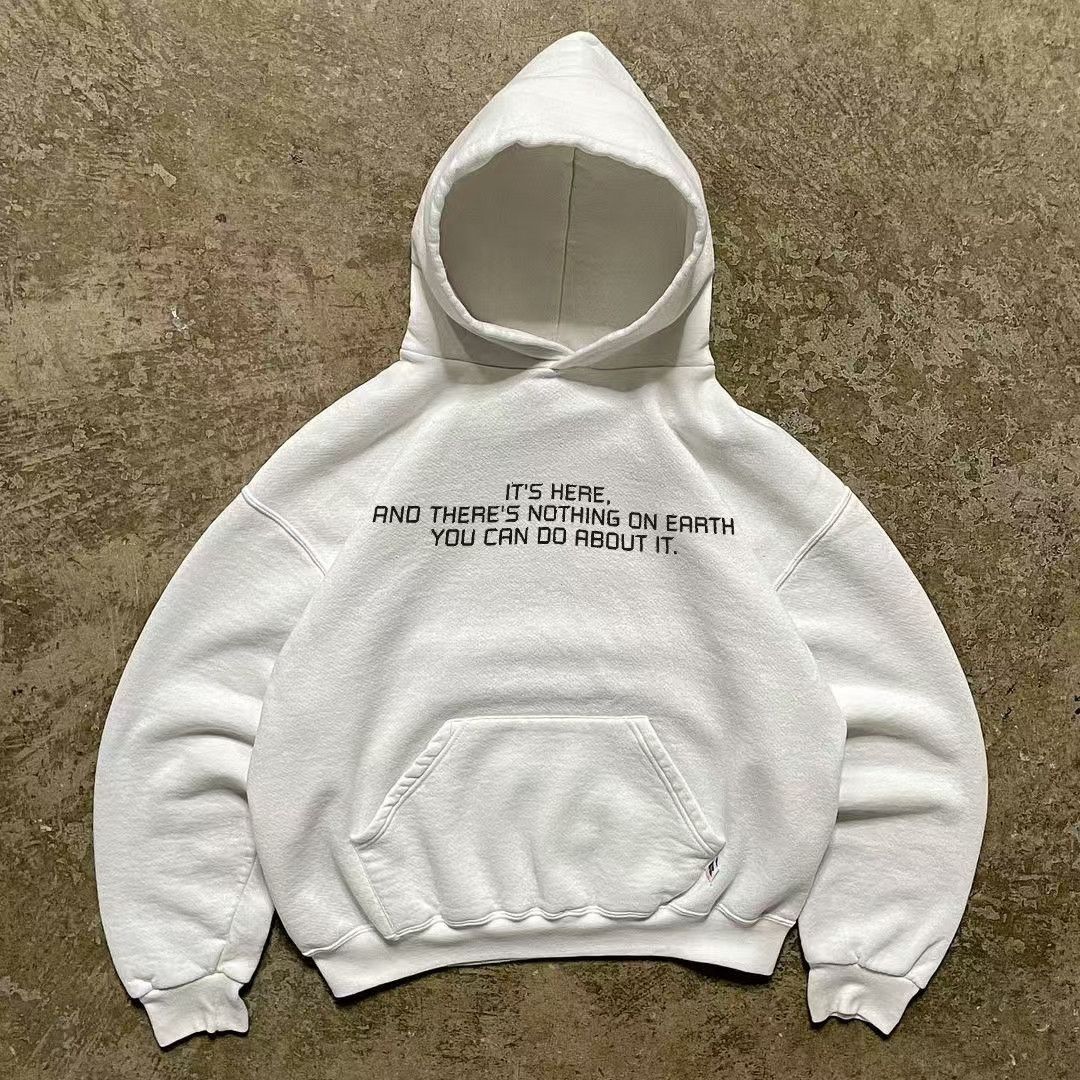 Japanese Brand × Vintage White street retro letter print all-match hoodie Size US L / EU 52-54 / 3 - 1 Thumbnail