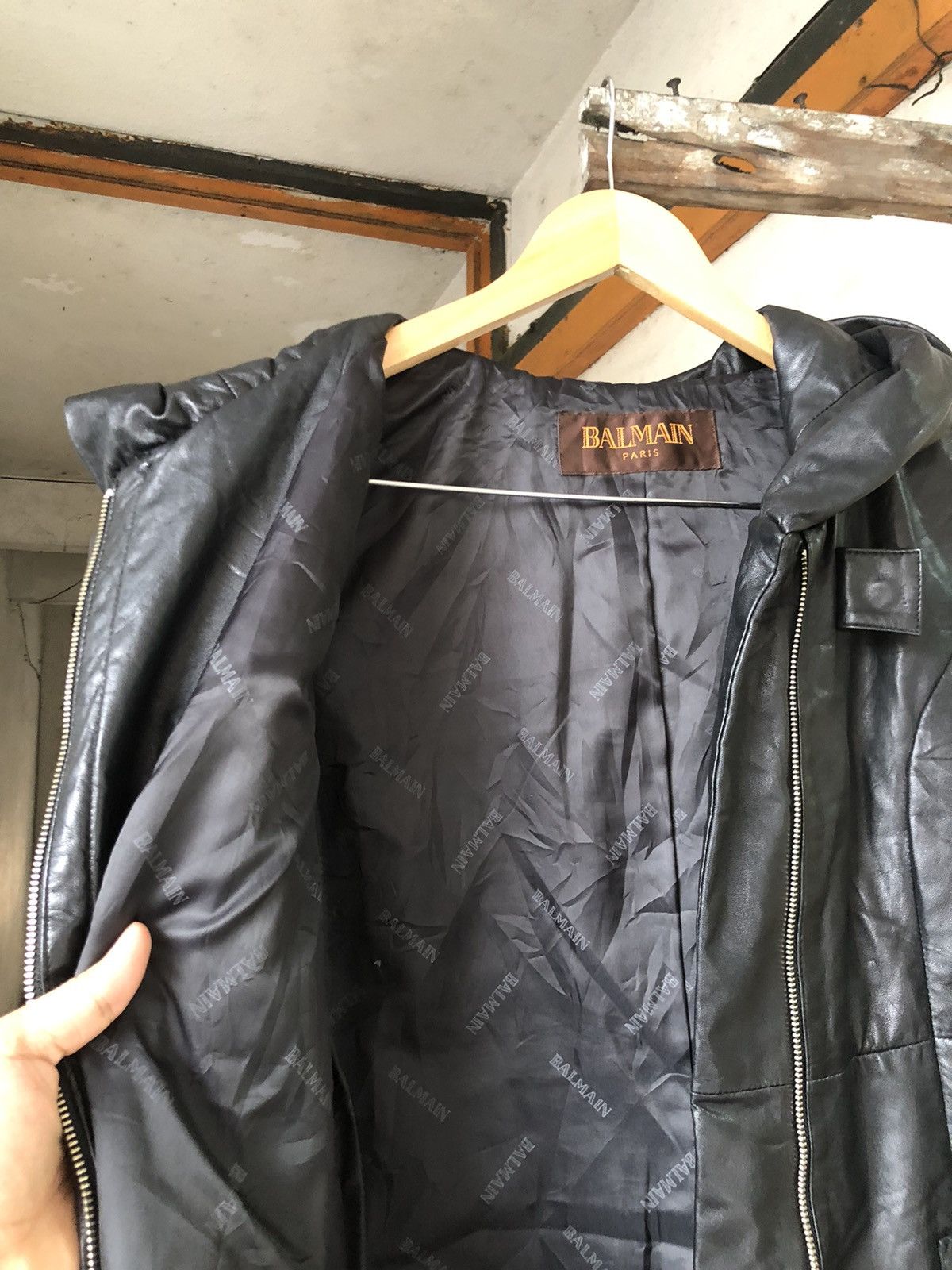 Balmain 🏴 Vintage Balmain Paris Soft Leather Long Jacket Wt Hoodie Size S / US 4 / IT 40 - 14 Thumbnail