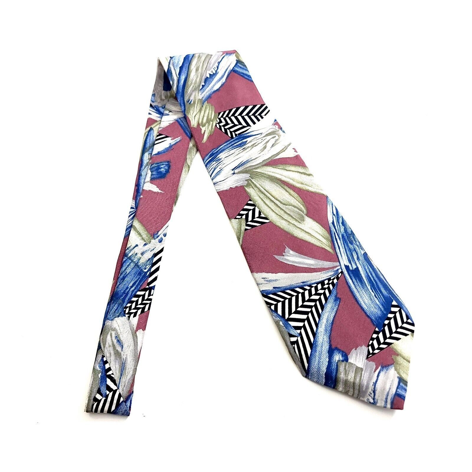 Designer Halston 3 Red Blue Green Abstract Print Short Wide Silk Tie Size ONE SIZE - 6 Thumbnail