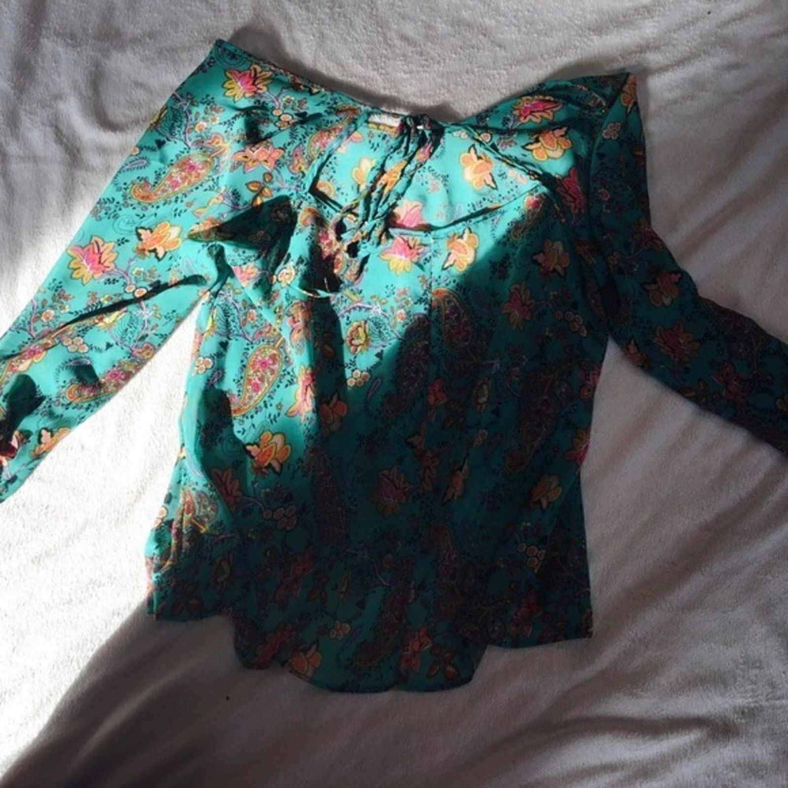 Other Sheer Teal Floral Paisley Peasant Top | Sz S (NO SIZE TAG) Size S / US 4 / IT 40 - 5 Thumbnail