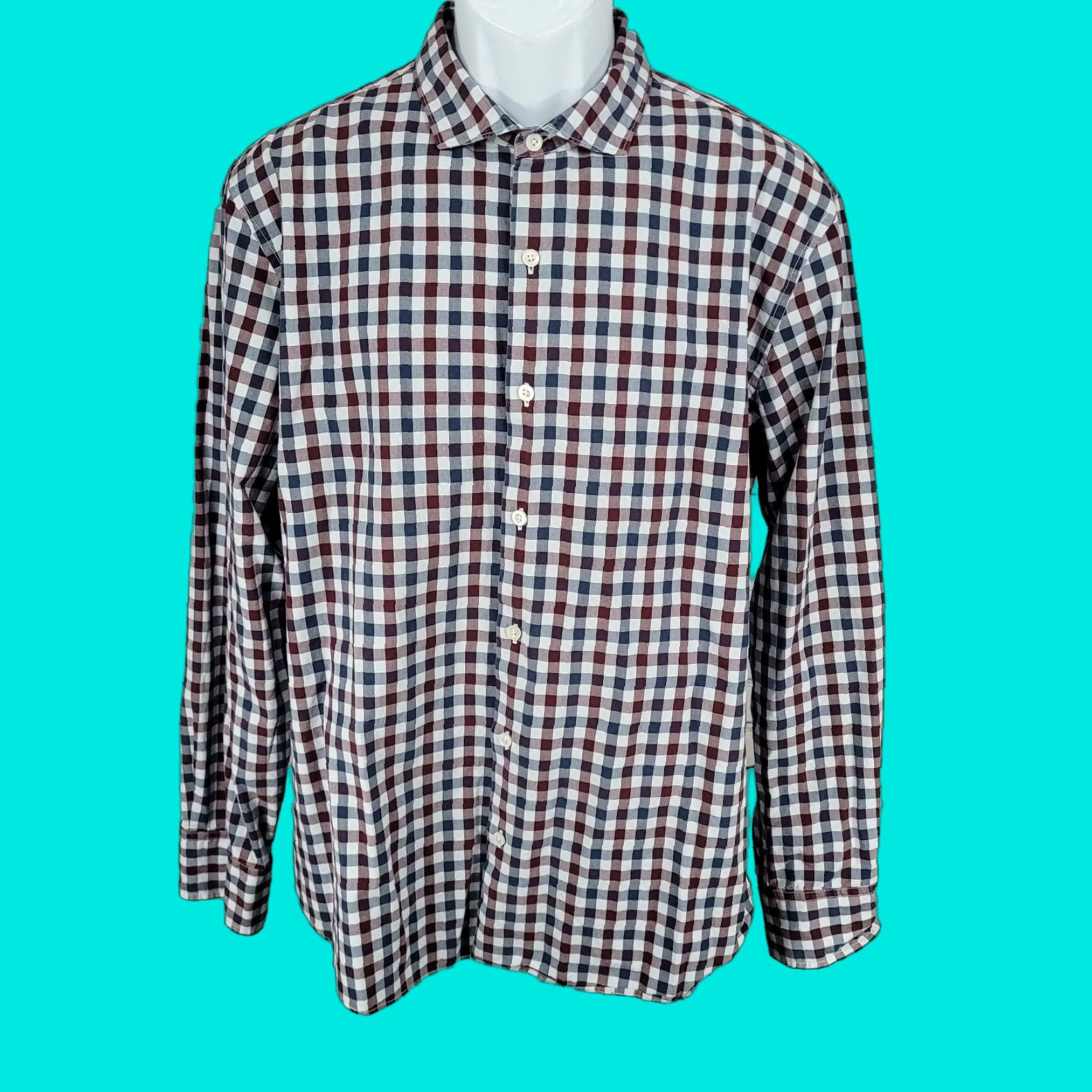 Bonobos BONOBOS Blue Check Slim Fit Button-Up Long Sleeve Shirt XL Casual Mens Size US XL / EU 56 / 4 - 1 Thumbnail