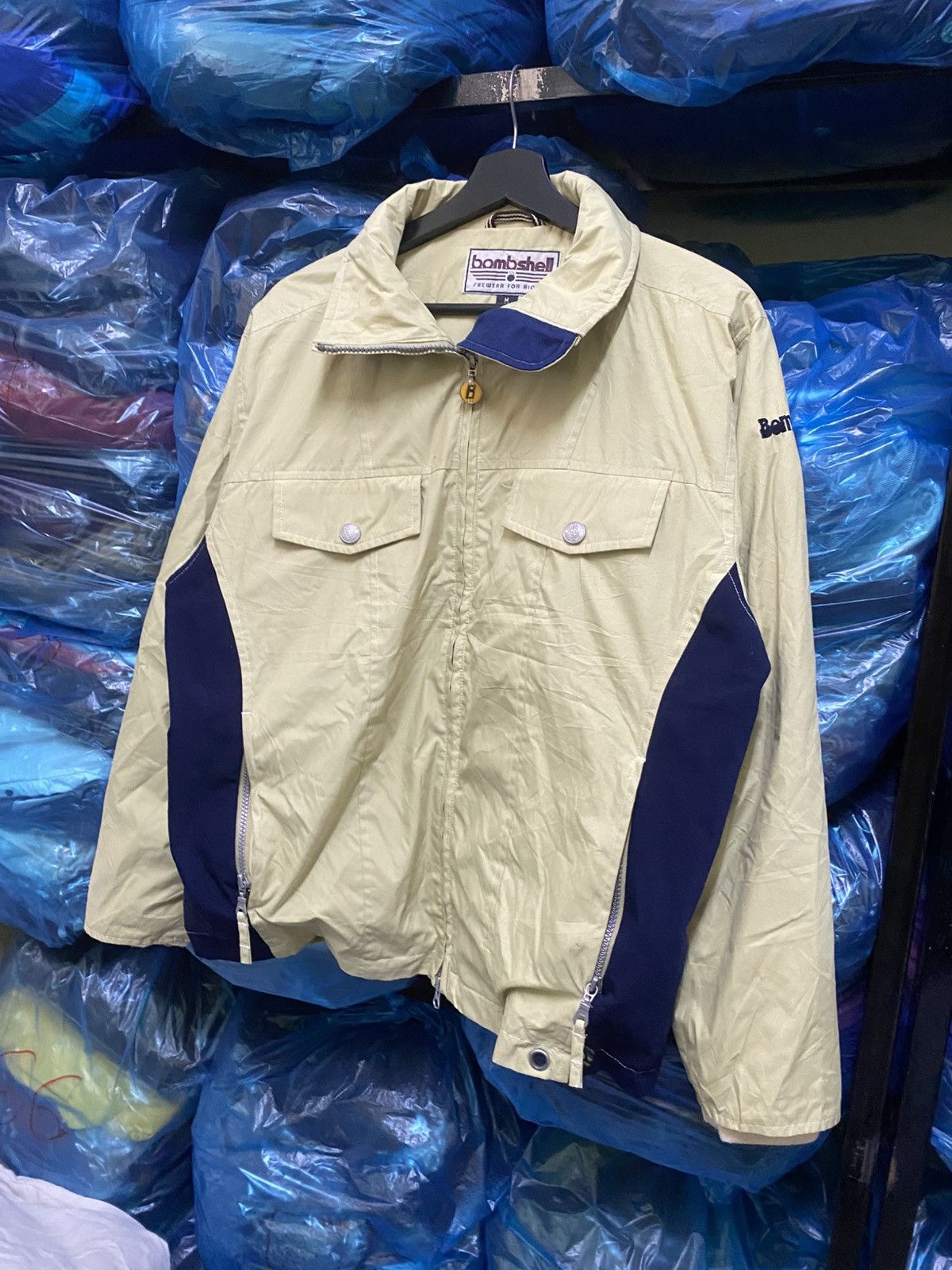 Japanese Brand Vintage Bombshell Shewear for Riders Beige Navy Windbreaker Size US M / EU 48-50 / 2 - 4 Thumbnail