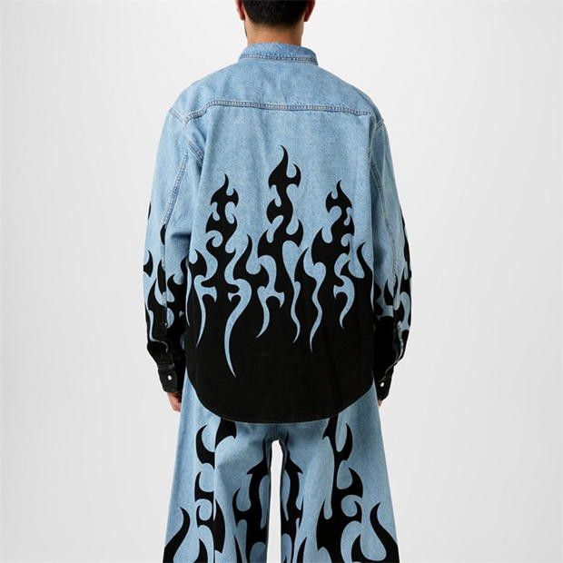 Vetements o1g2r1mq0824 Fire Print Denim Shirts in Blue & Black Size US XS / EU 42 / 0 - 6 Thumbnail