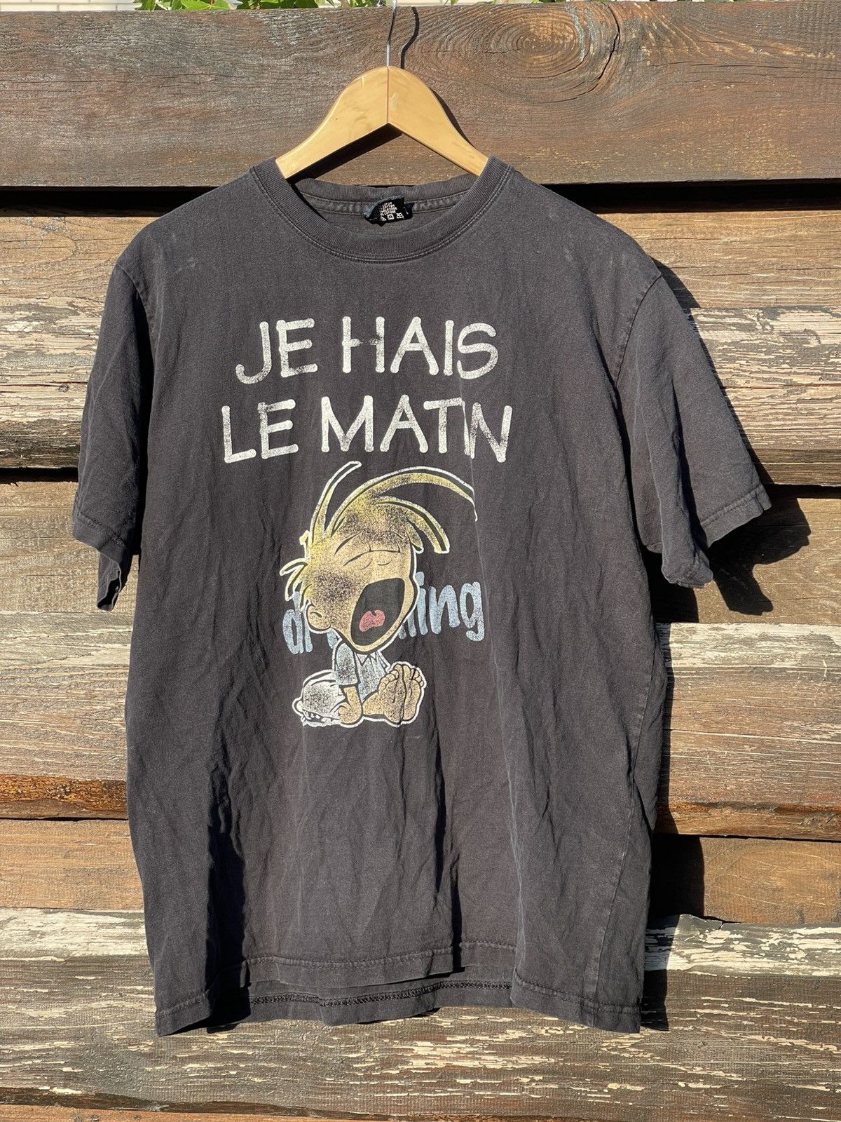 1990’s Vintage T-Shirt Je Hais Le Matin Vars Spirit Black