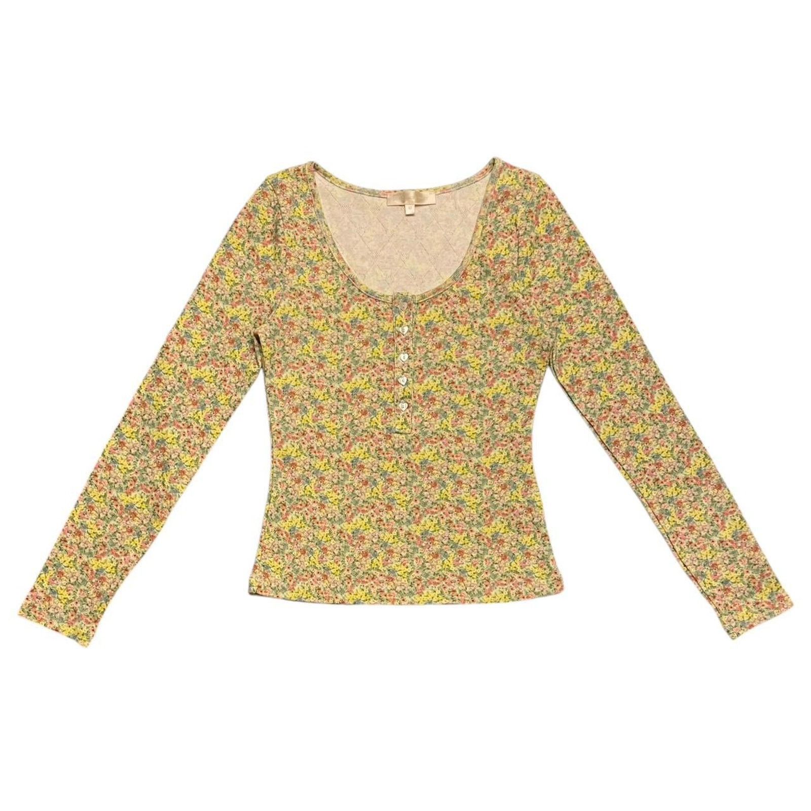 LoveShackFancy LoveShackFancy Anaya Long Sleeve Floral print Henley Top XS Size XS / US 0-2 / IT 36-38 - 1 Thumbnail