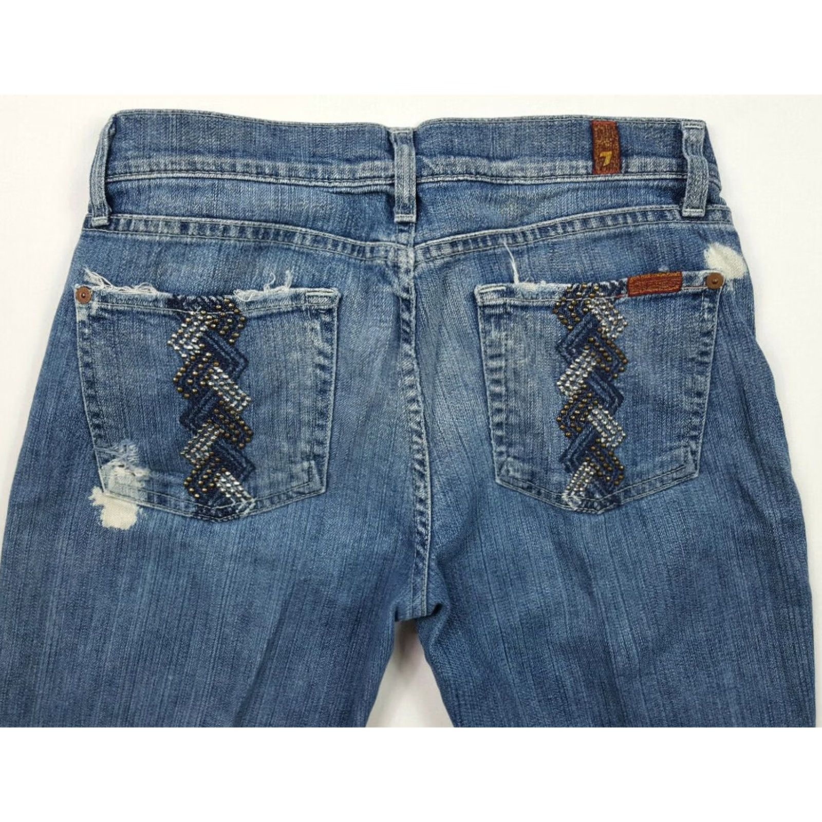 7 For All Mankind VINTAGE 7 For All Mankind Women's Low Rise Boot Jeans Distressed 29 Blue 90s Retro Y2K Fashion Mens? Size 29" - 2 Thumbnail