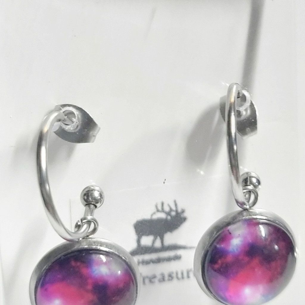 Handmade Silver and Purple Nebula Cosmic Galaxy Earrings Size ONE SIZE - 2 Thumbnail