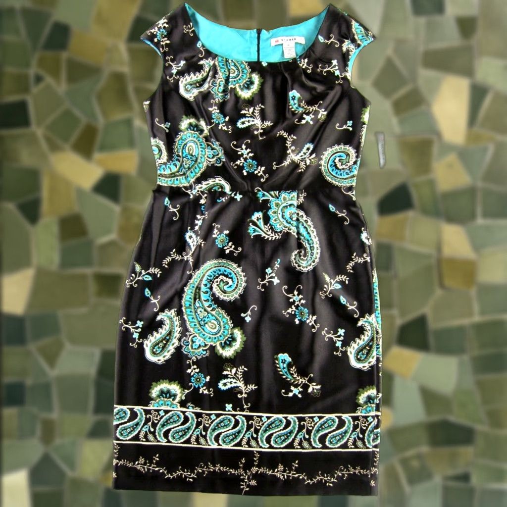 Vintage VINTAGE NWT AA Studio AA Blue Brown Green Floral Paisley Cap Sleeve Sheath Dress 10 Size L / US 10 / IT 46 - 1 Thumbnail