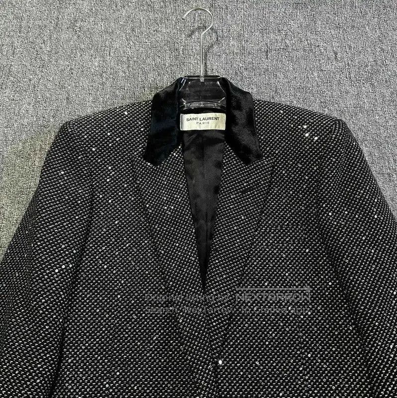 Yves Saint Laurent YSL Black Embroidered Mid-Length Coat for Women . Size M / US 6-8 / IT 42-44 - 3 Thumbnail