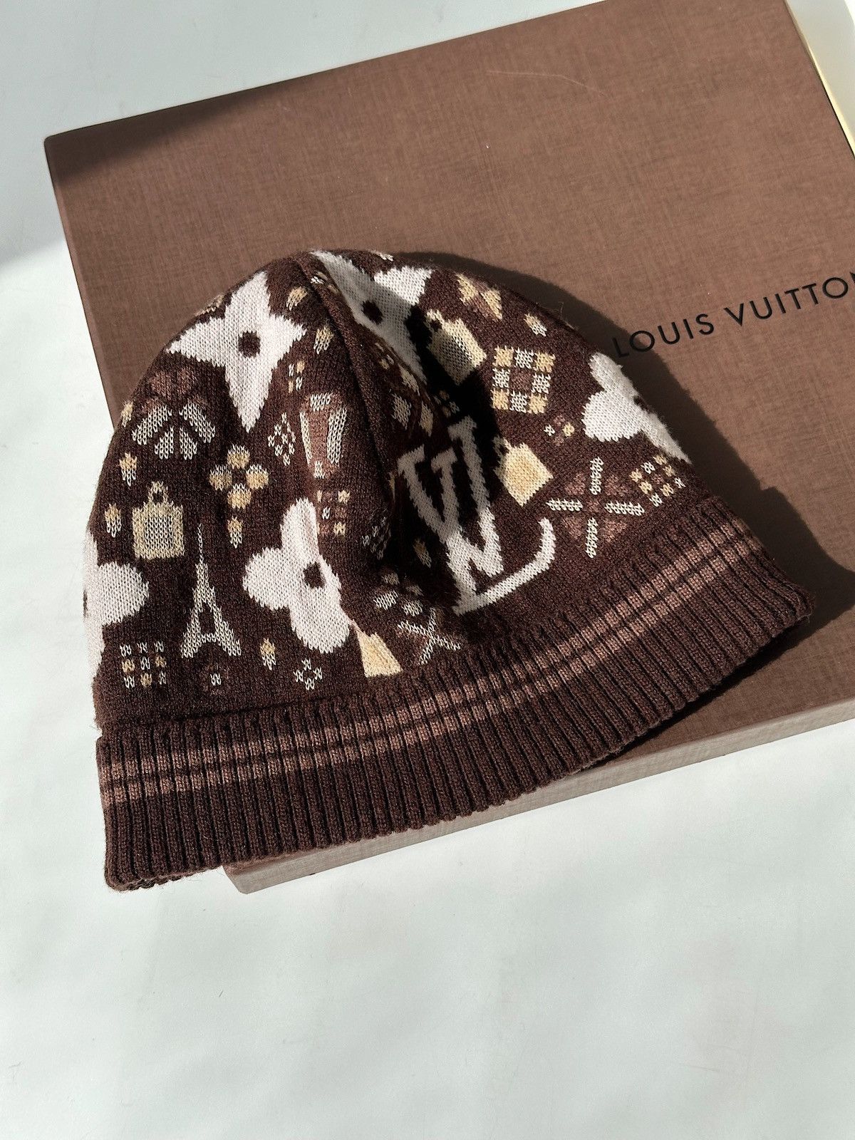 Louis Vuitton LOUIS VUITTON Wool Logo Beanie Hat Monogram Intarsia Brown Size ONE SIZE - 6 Thumbnail