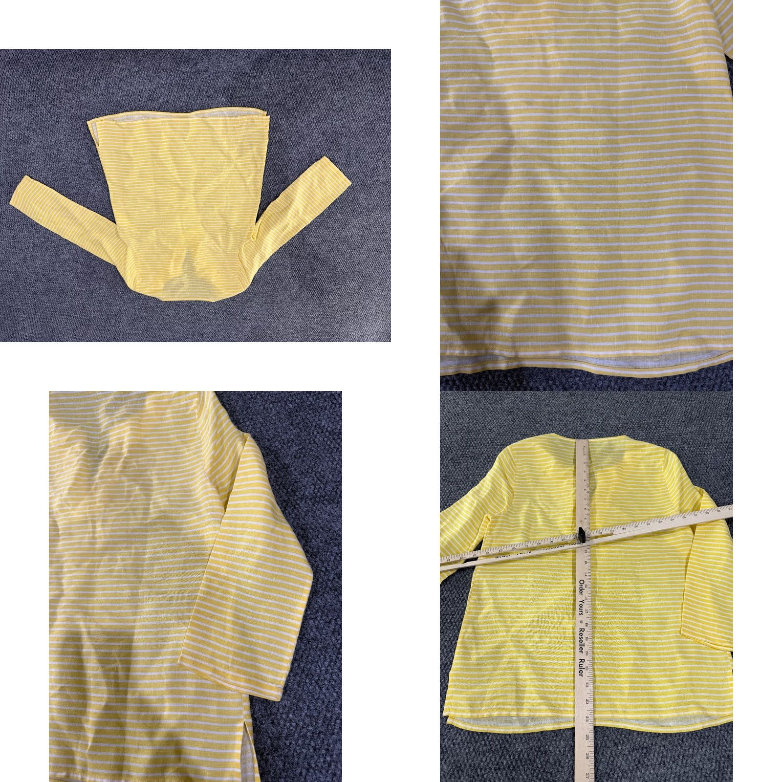 Talbots Talbots Blouse Womens Petite P Yellow White Striped Linen Embroidered Long Sleeve V-Neck Casual Workwear Size XXS / US 00 / IT 34 - 8 Thumbnail