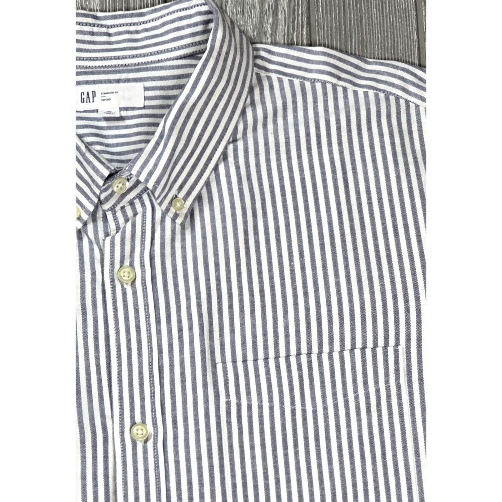 Gap Gap Oxford Button-Up Shirt Long Sleeve Gray White Stripe Mens XL Size US XL / EU 56 / 4 - 3 Thumbnail