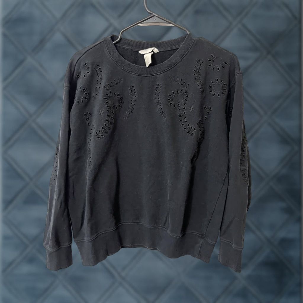 H&M H&M Womens Sweater Adult Large Black Cotton Heathered Crew Neck Long Sleeve Pullover Size L / US 10 / IT 46 - 1 Thumbnail