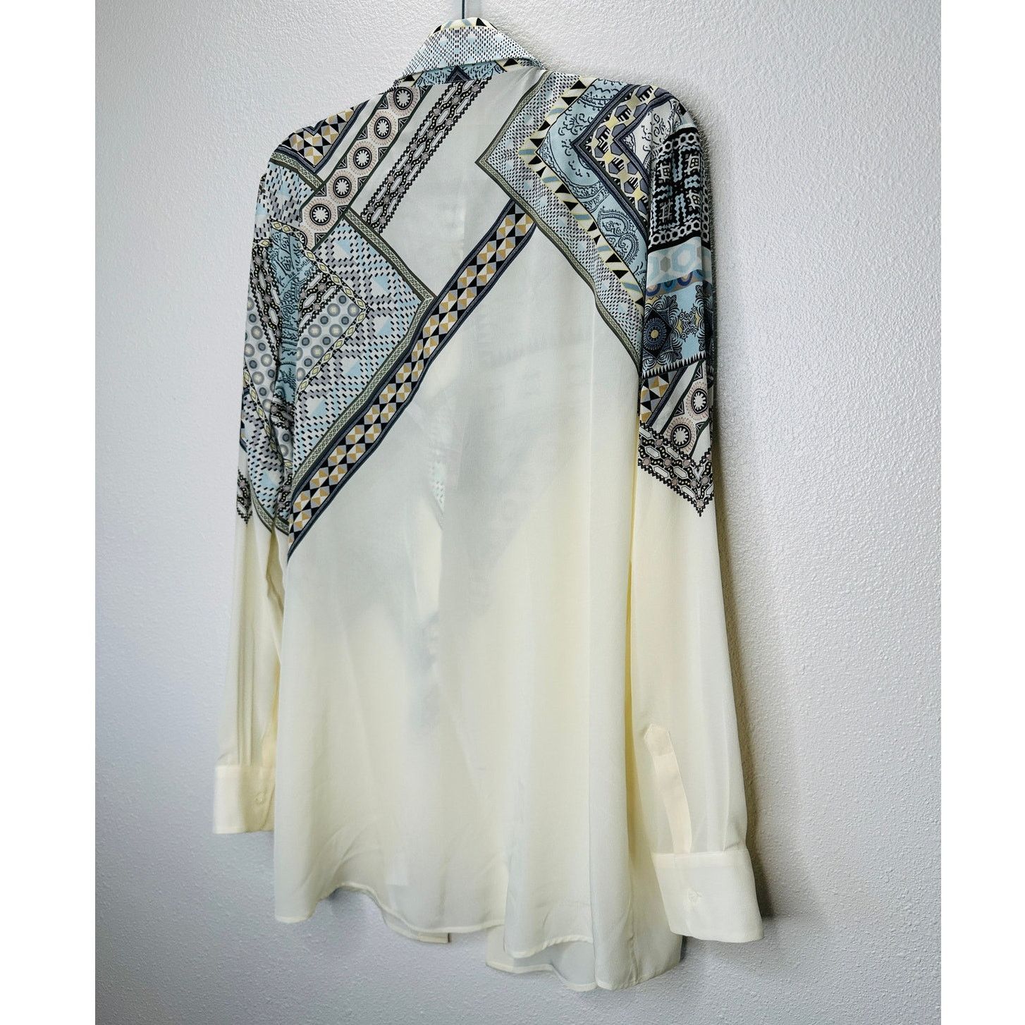 Etro ETRO Cream Blue Multi Geometric Print Collar Blouse 46 / L Size L / US 10 / IT 46 - 11 Thumbnail