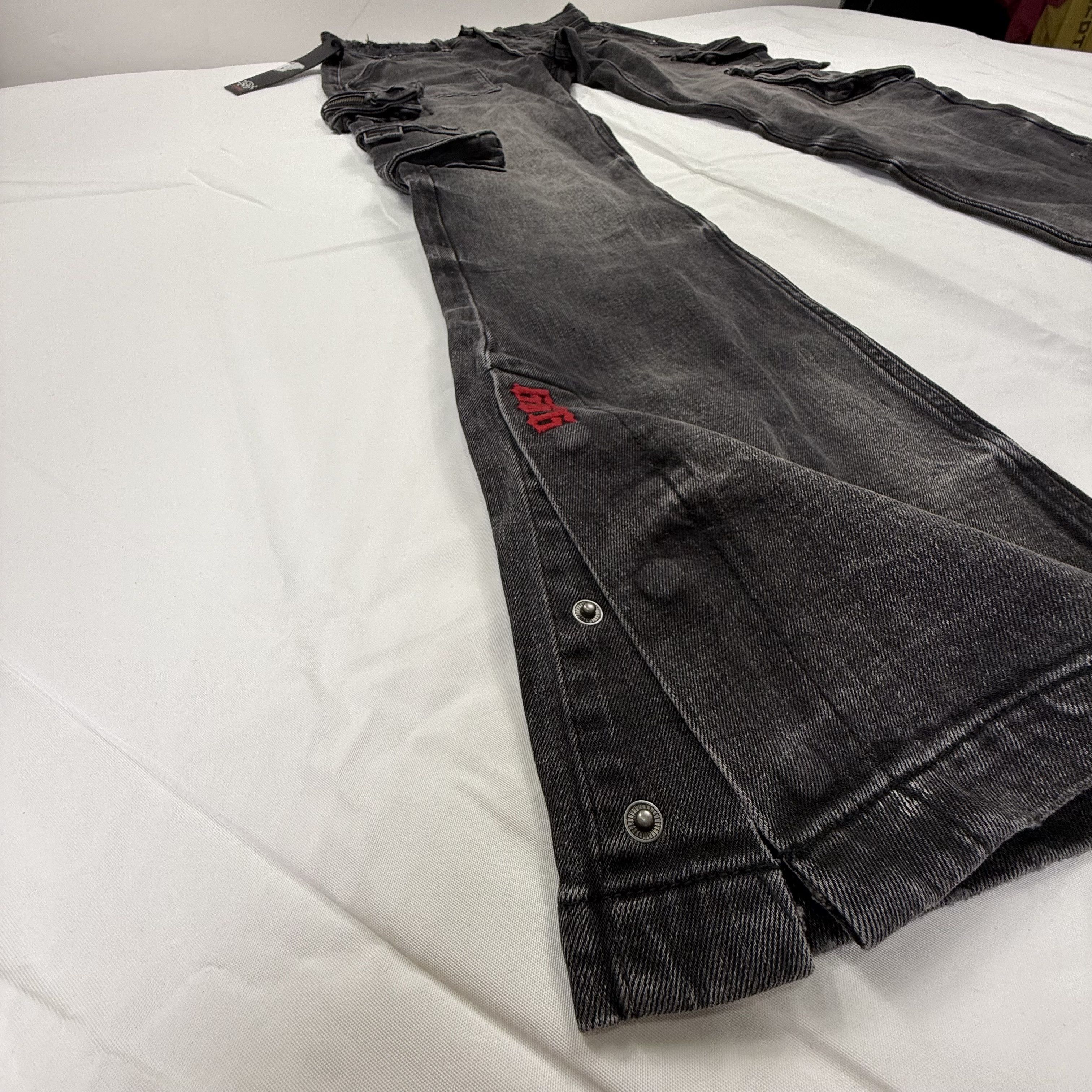 Ksubi Ksubi 999 Bronko Cargo Jeans Black Flared Snap Hem Mens 31 Size US 31 - 2 Thumbnail