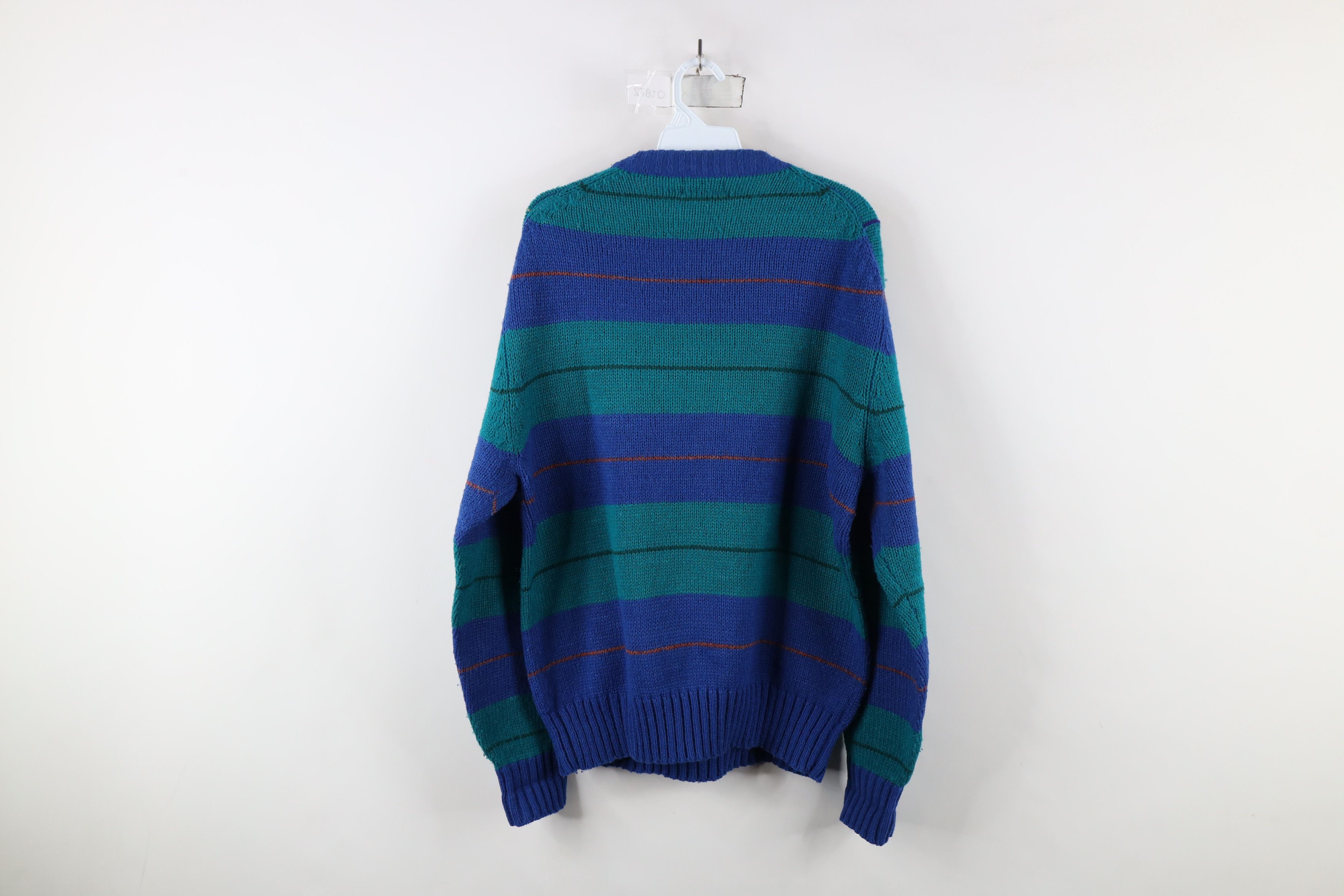 Vintage Vintage 90s Streetwear Plaid Striped Knit Crewneck Sweater Size US L / EU 52-54 / 3 - 6 Thumbnail