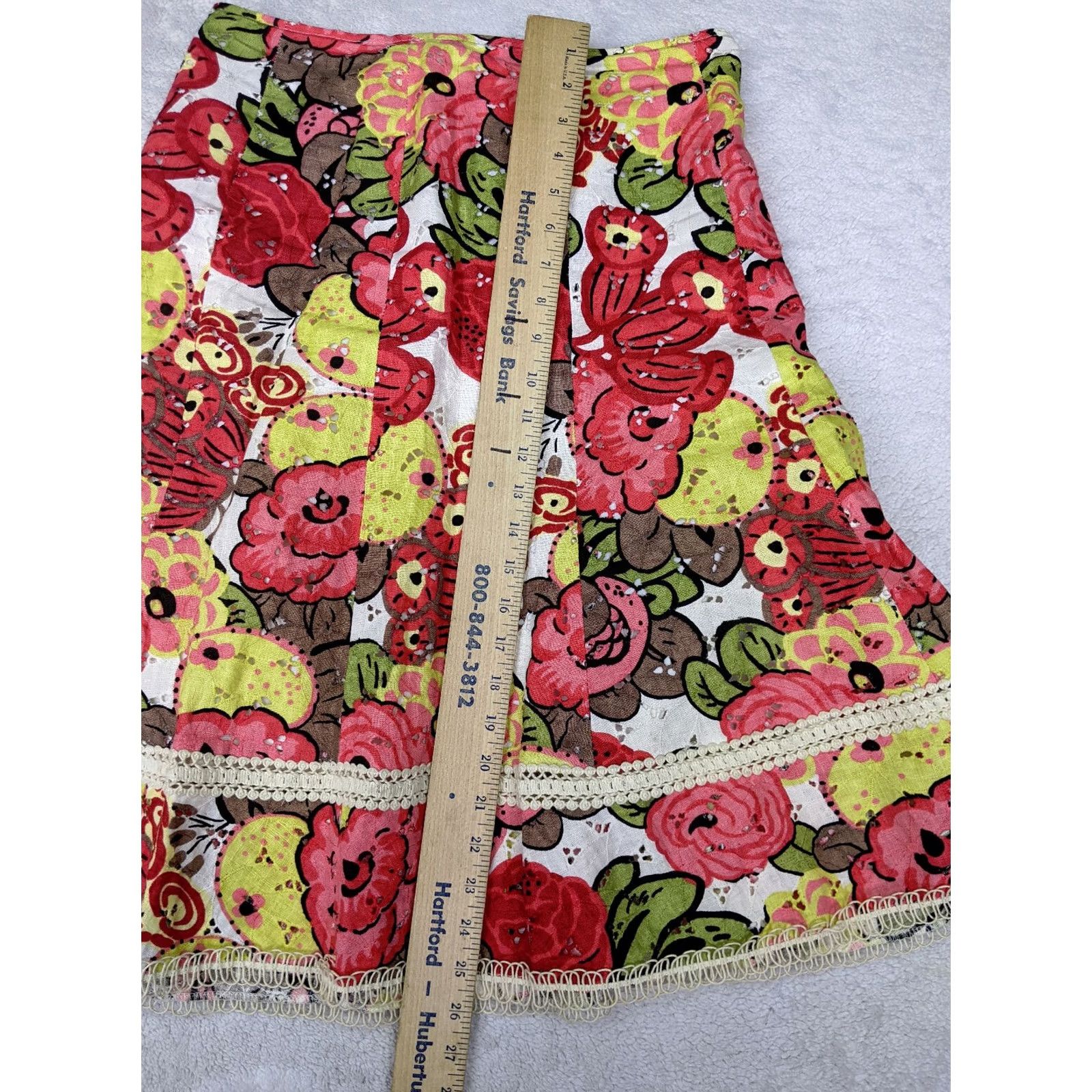 Vintage Cynthia Steffe Skirt Women 6 Red Floral Linen A-Line Knee Length Womens Size 28" / US 6 / IT 42 - 7 Thumbnail