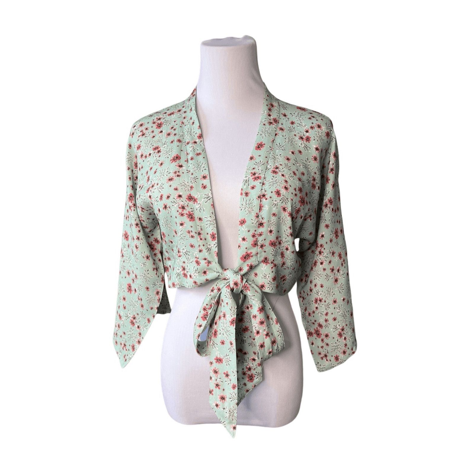 Other Blue Life Asher Green Floral Kimono Wrap Top Blouse SMALL Size S / US 4 / IT 40 - 1 Thumbnail