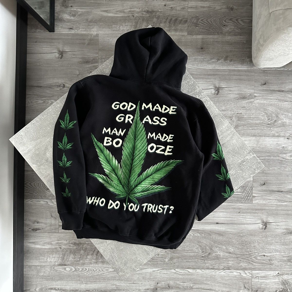 Vintage Vintage 90s Weed Who do you trust God Human grass hoodie y2k Size US L / EU 52-54 / 3 - 1 Thumbnail